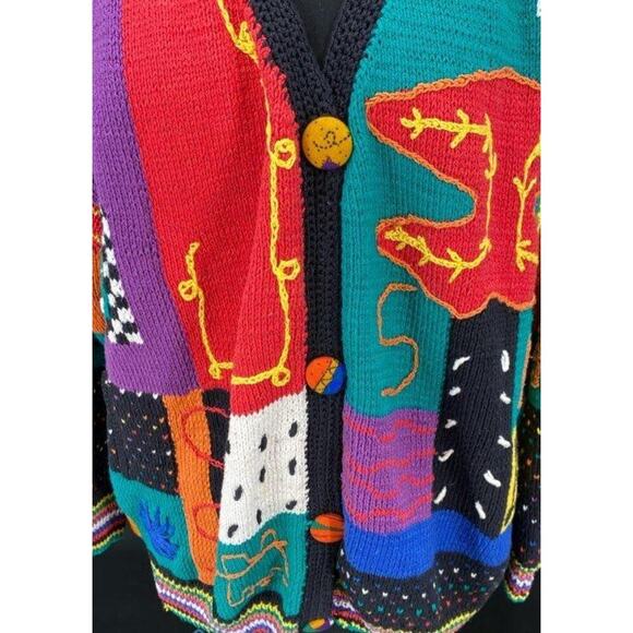 Vintage RARE Alfonso Pozo for Globetrotter Hand-Knit Art Cardigan – L/XL - Picture 3 of 4